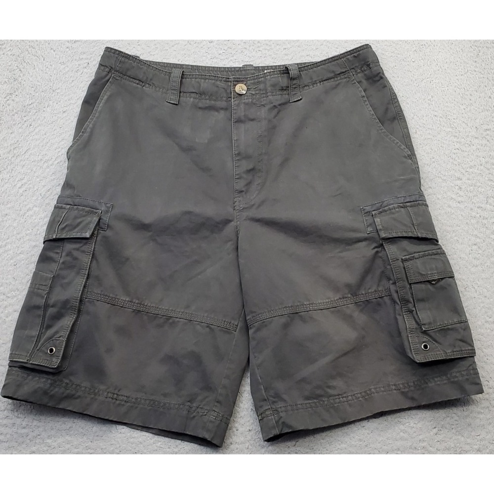 Eddie Bauer Cargo Shorts Mens 35 Green Flat Front Hiking Utility Pocket Outdoor